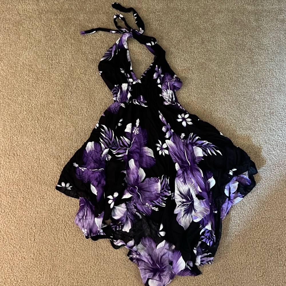 Halter top black and purple dress.